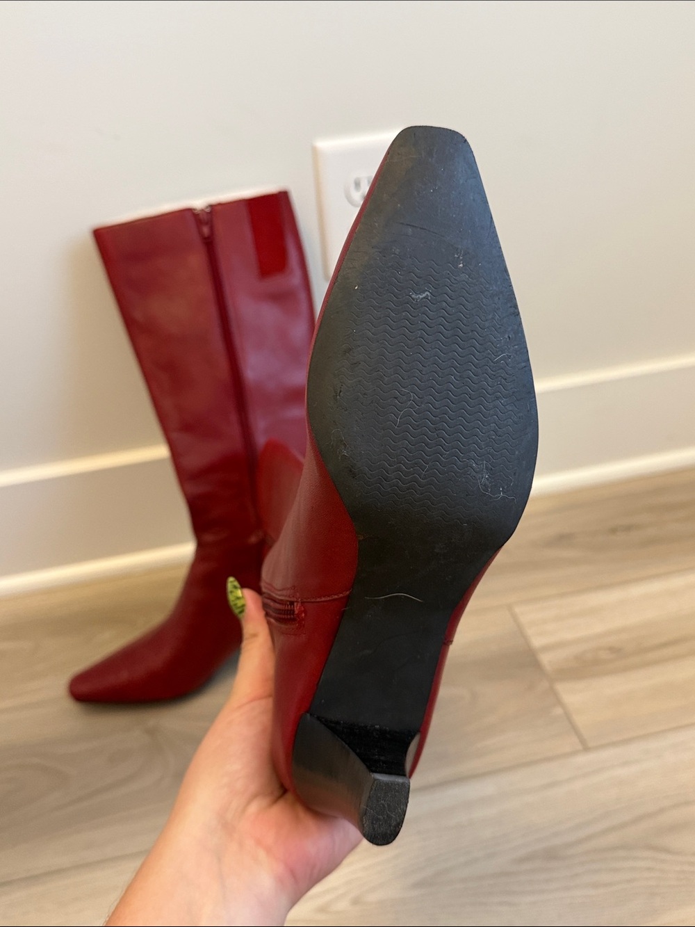Never Worn Classic Red Knee-High Vegan Leather Boots - Picture 4 of 6